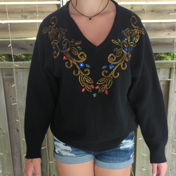 Vintage Bejeweled Sweater - Picture 1 of 5